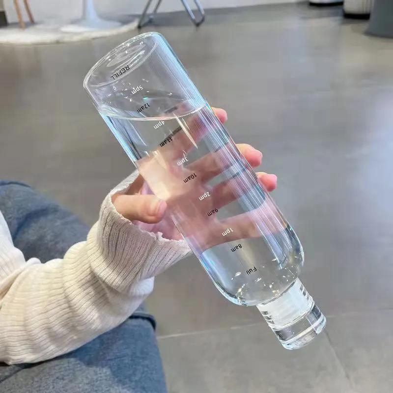 PC 플라스틱 물병 대용량 Dropresistant 스포츠 물병 시간 마커 투명 Leakproof 야외 음료 컵